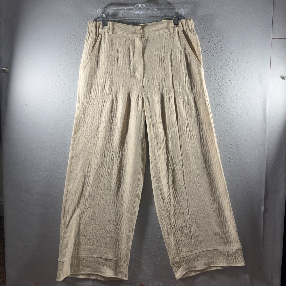 3339 | NWT Max Studio London High Rise Wide Leg Crinkle Pants Beige Womens L